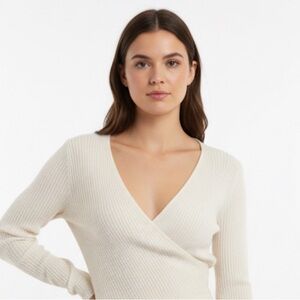 OU Balletcore Crossover Creme Ribbed Crop Sweater Size Small